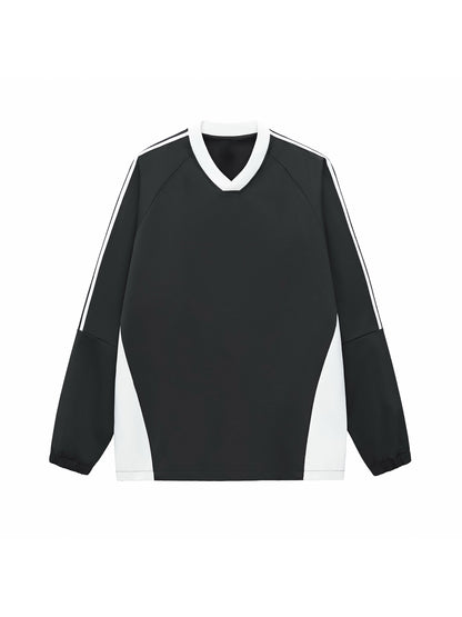 Humanist Oversized V‑Neck Track Sweatshirt – Black