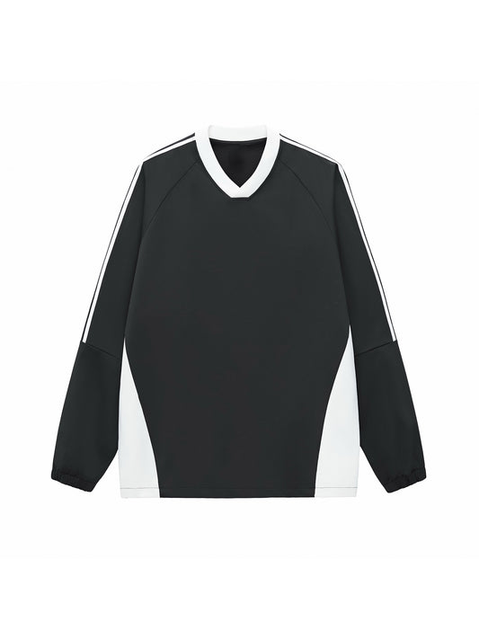 Humanist Oversized V‑Neck Track Sweatshirt – Black